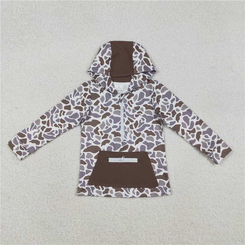 X1.6 BT1384 Brownish-grey camouflage zip-up pocket hooded long-sleeved top