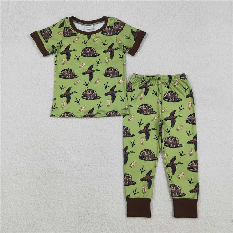 X1.2 BSPO0636 Duck Camouflage Hat Brown-Green Short-Sleeve Pants Pajama Set