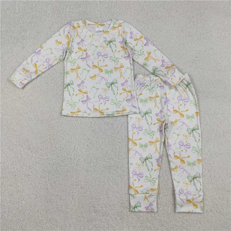 X12.24 GLP2921 Carnival Bow Pattern White Long-Sleeved Pants Pajama Set