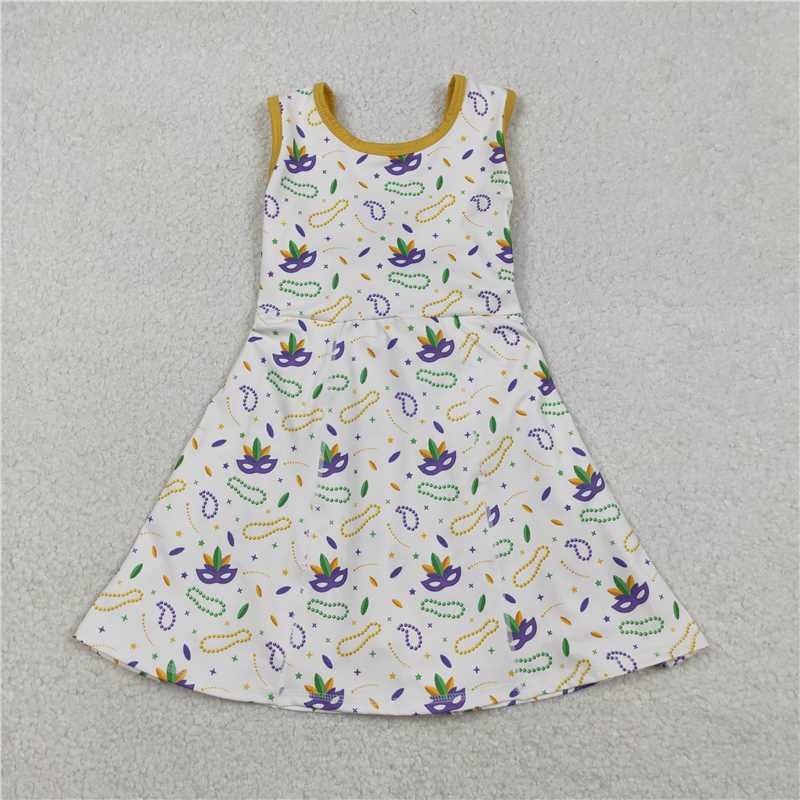 X12.23 GSD3068 Blue Striped Yoga Sleeveless Dress with Bow Pattern and Castle Design