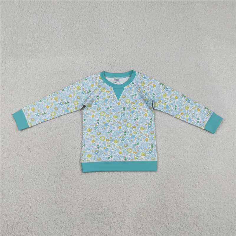 X12.26 GT1294 Blue-green floral and leaf yoga long-sleeved top