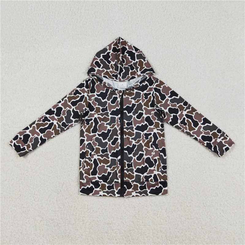 X1.6 BT1382 Brown-green camouflage pocket zip-up hooded long-sleeved top