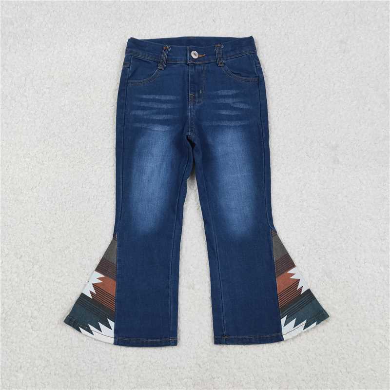 X12.24 P0303 Aztec Geometric Patchwork Blue Bleached Denim Pants