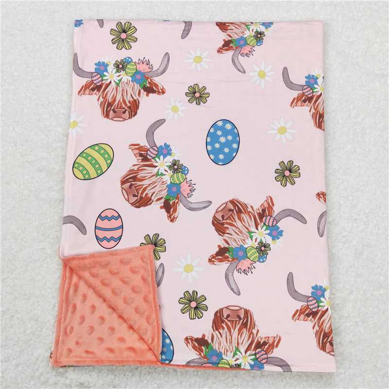 4.21BL0095 Cow Head Flower Easter Egg Light Color Baby Blanket