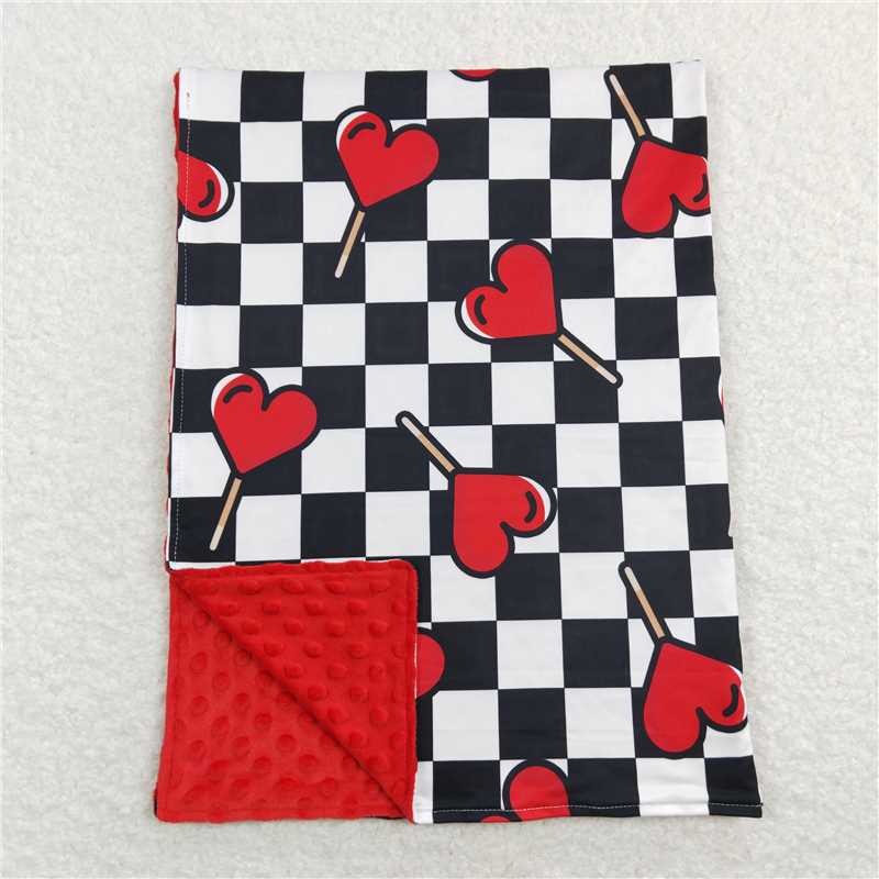 4.21BL0113 Red love lollipop black and white plaid red baby blanket
