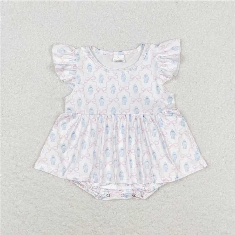 SR1217 Bottle bow pink and white vest jumpsuit