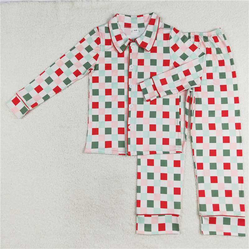 4.9 GLP1353 Adult female Christmas colorful plaid long-sleeved trousers pajamas set