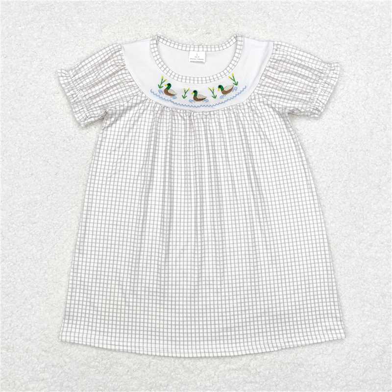 GSD1410 Embroidered duck plaid short-sleeved dress