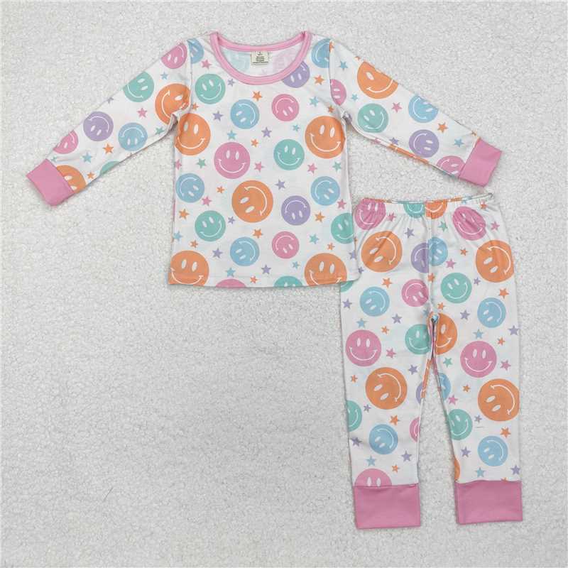 4.23GLP1694 Modal smiley star colorful long-sleeved trousers pajamas set