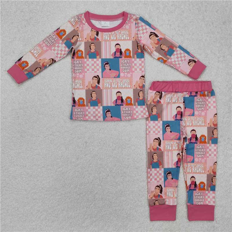 4.22GLP2281 rachel plaid pink long-sleeved trousers pajamas set