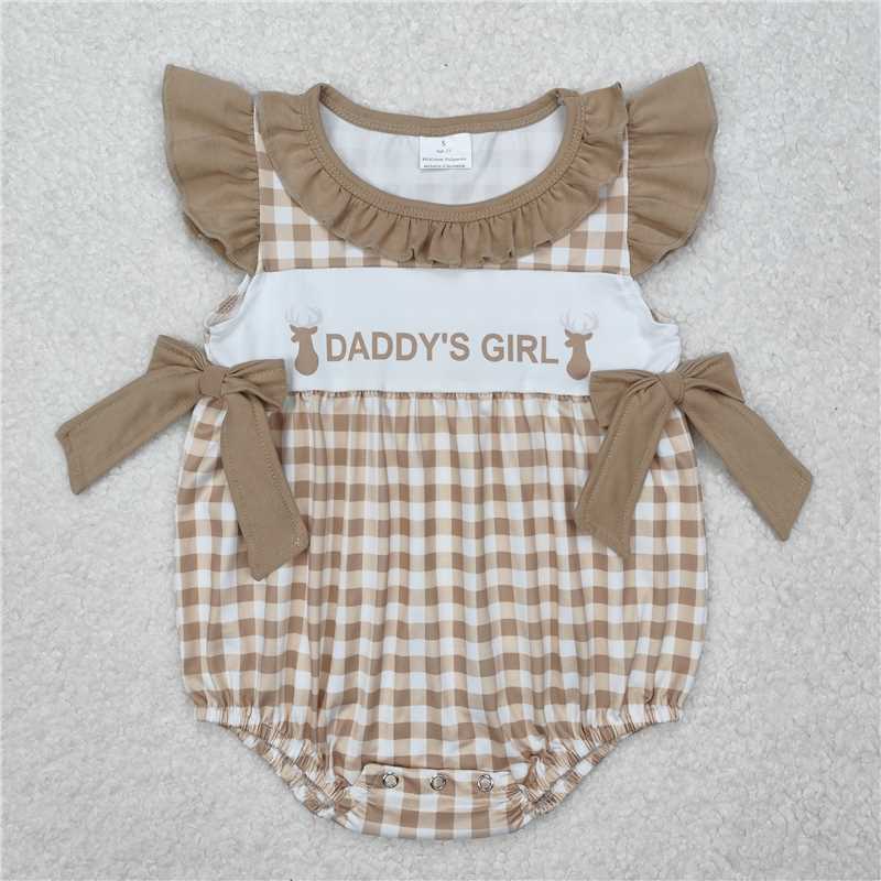 SR2300 Daddy's girl elk lace bowknot plaid vest jumpsuit