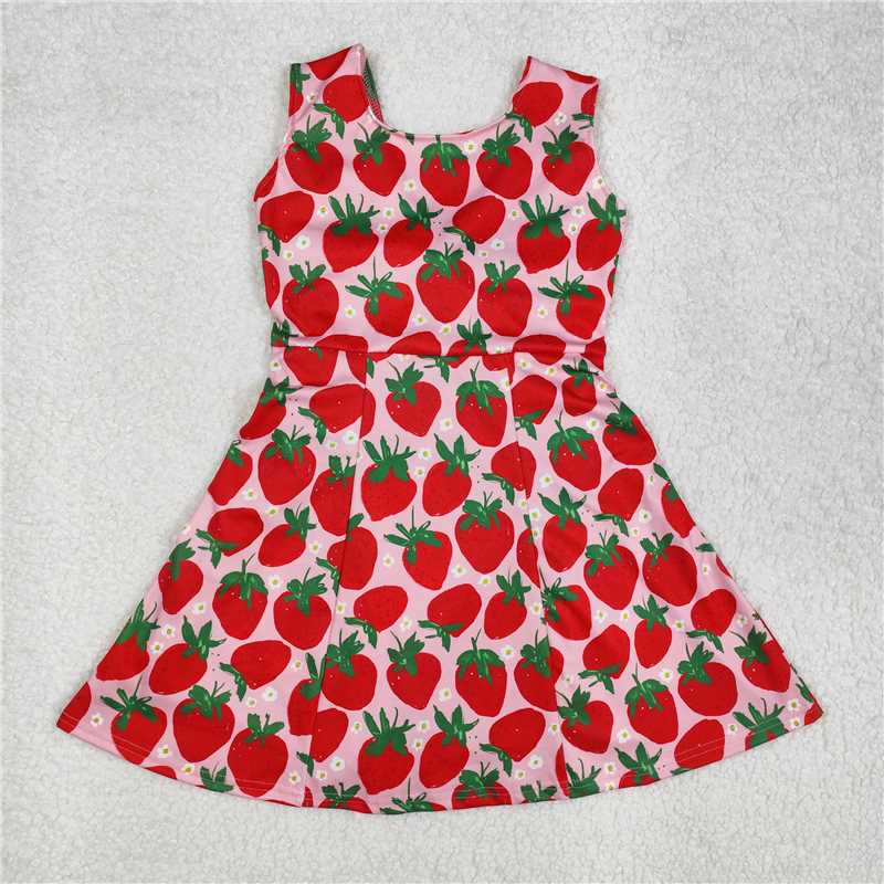 GSD1843 Strawberry flower pink sleeveless yoga pants skirt dress