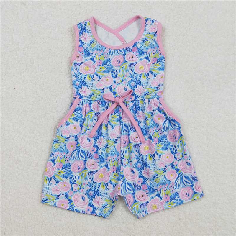 3.11 SR2521 Flower and leaf rose red bow sleeveless jumpsuit