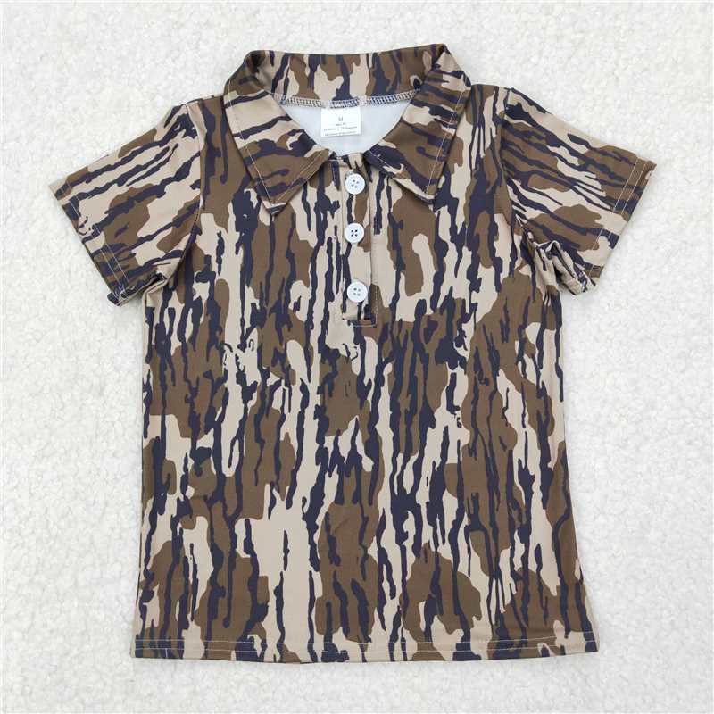 3.25 BT1207 Military green camouflage button-down short-sleeved top