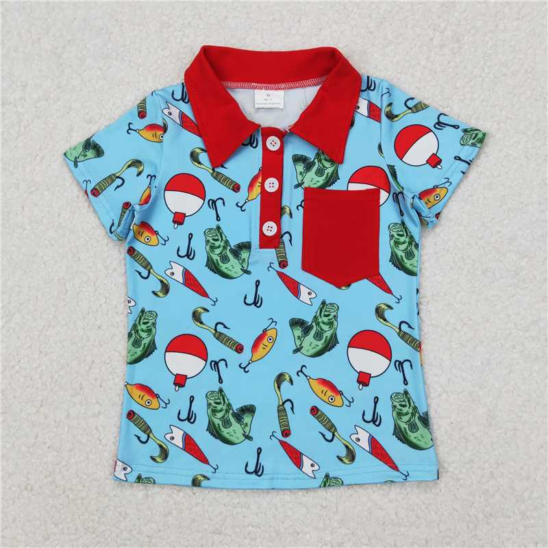 3.25 BT1172 Red and blue short-sleeved top with fishing float pocket