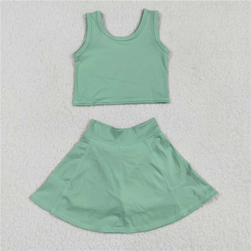 4.17 GSD1984 Solid light green sleeveless skirt yoga set
