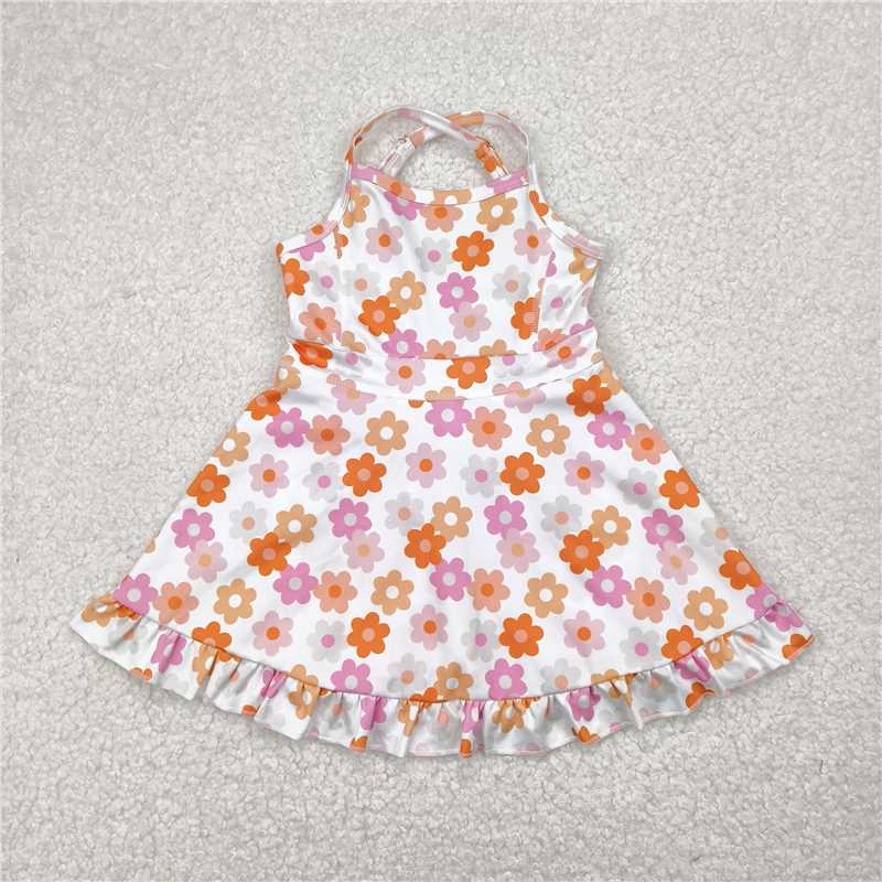 4.24GSD2282 Pink and orange floral white yoga sleeveless dress