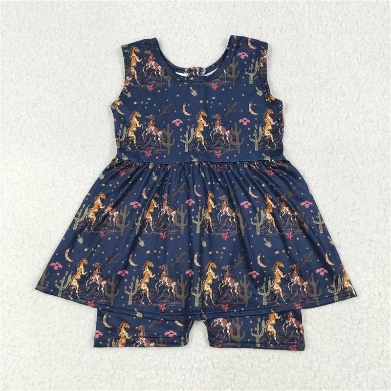 7.8 SR3071 Horse Cactus Navy Blue Lace Sleeveless Bodysuit