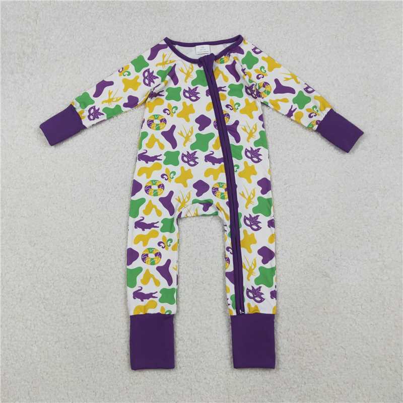 X10.13 LR2637 Carnival mask camouflage purple and white zip-up long-sleeved jumpsuit