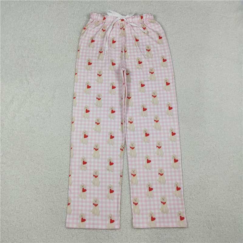 10.10 P0849 Adult Women's Pink Plaid Heart Puppy Lace-Up Pants