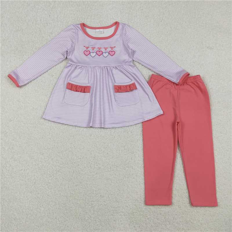 X11.3 GLP2906 Embroidered Valentine's Day Heart Purple Striped Lace Pocket Set