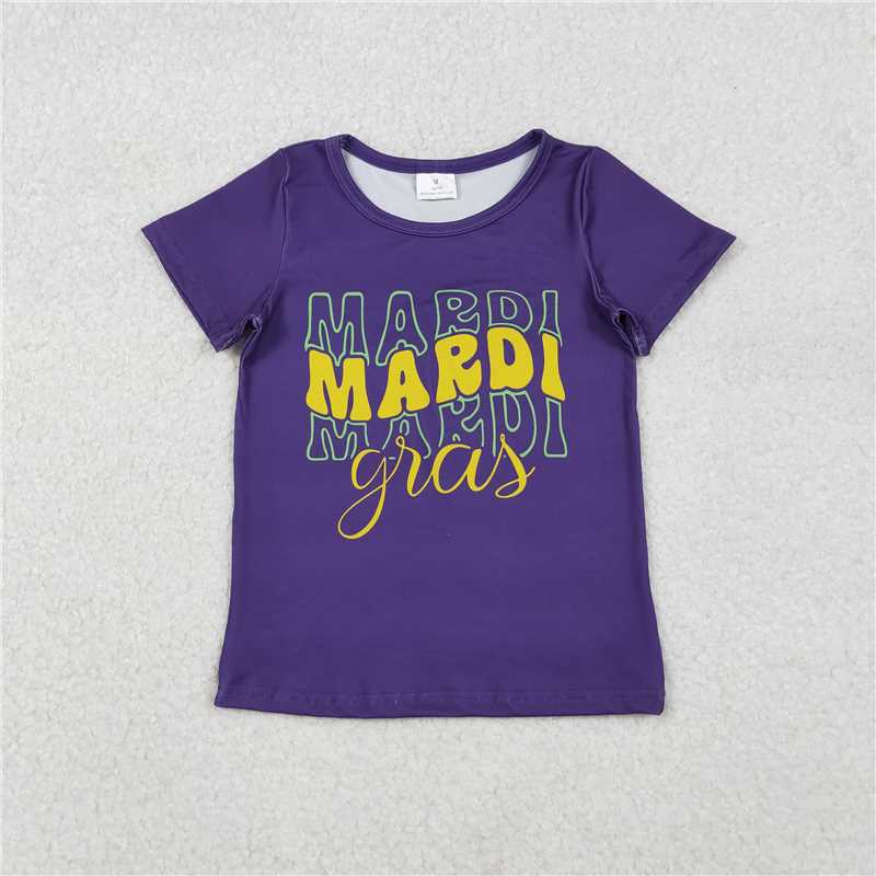 X11.3 GT1253 Mardi Grass Letter Purple Short-Sleeve Top