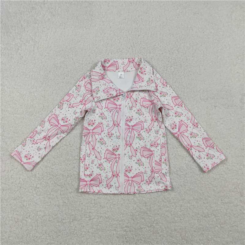X11.4 GT1082 White Yoga Zipper Top with Floral Print and Bow Pattern