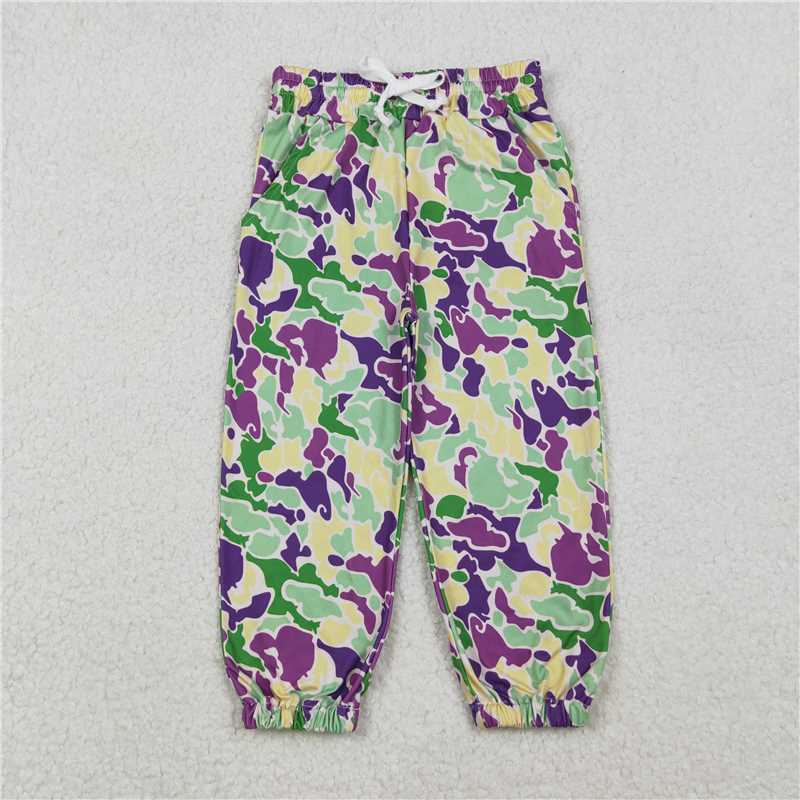 X11.7 P0838 Carnival Green, Yellow, and Purple Camouflage Lace-up Drawstring Pants