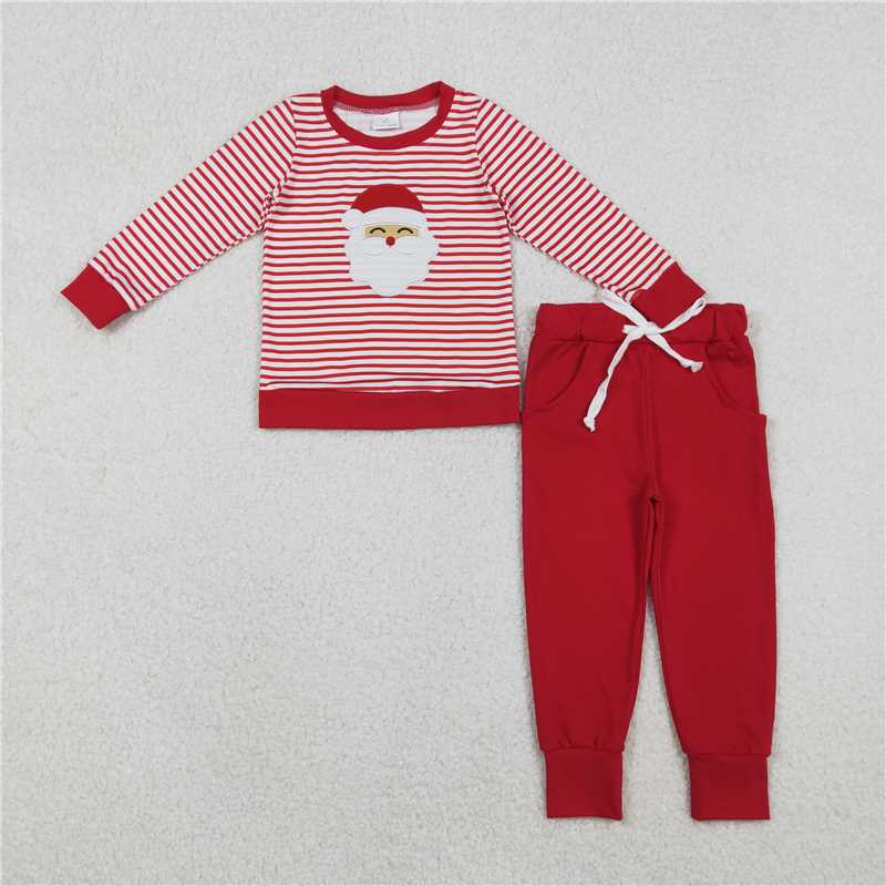 X11.10 BLP1223 Embroidered Santa Claus Red Striped Long-Sleeved Pants Suit