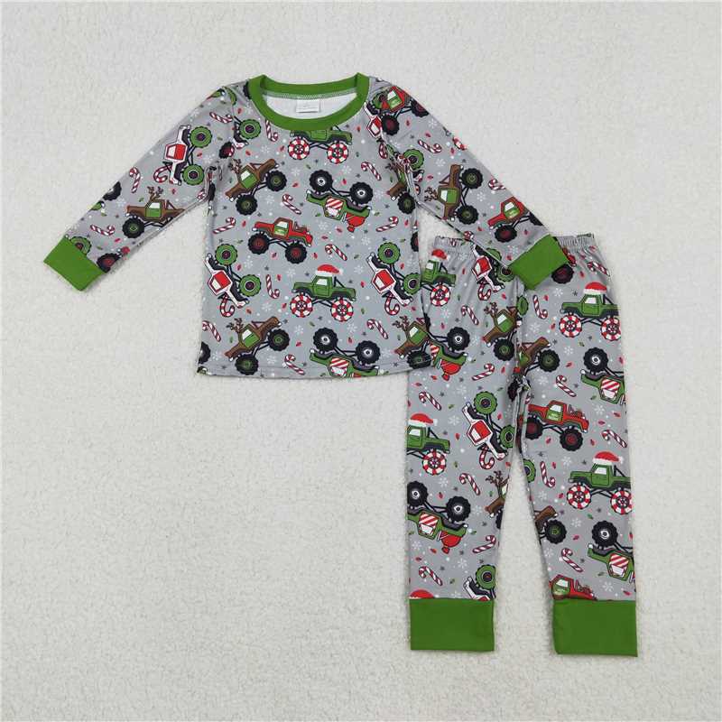 X11.10 BLP1286 Christmas Truck Jeep Green Long-Sleeved Pants Pajama Set
