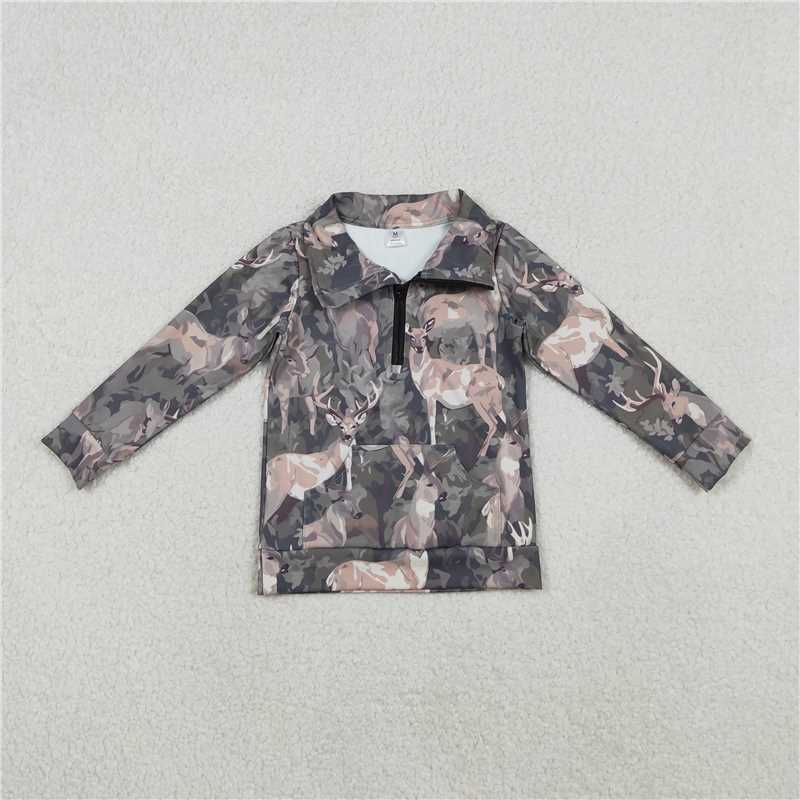 X11.4 GT1180 Reindeer Camouflage Yoga Zipper Long-Sleeve Top