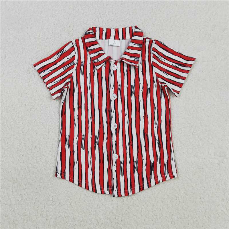 X12.9 BT1462 dr seuss red pinstripe button-down short-sleeved top