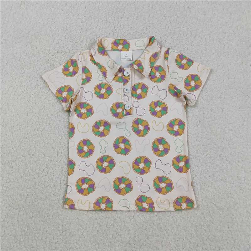 X12.9 BT1454 Carnival Necklace Donut Button Collar Short-Sleeve Top