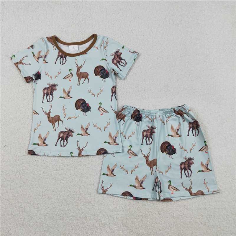X12.5 GSSO2709 Duck, Reindeer, Turkey Blue-Brown Short-Sleeve Shorts Pajama Set