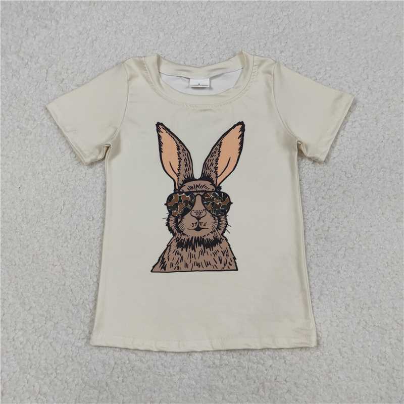X12.9 BT1414 Beige Short-Sleeve Top with Sunglasses and Rabbit Design