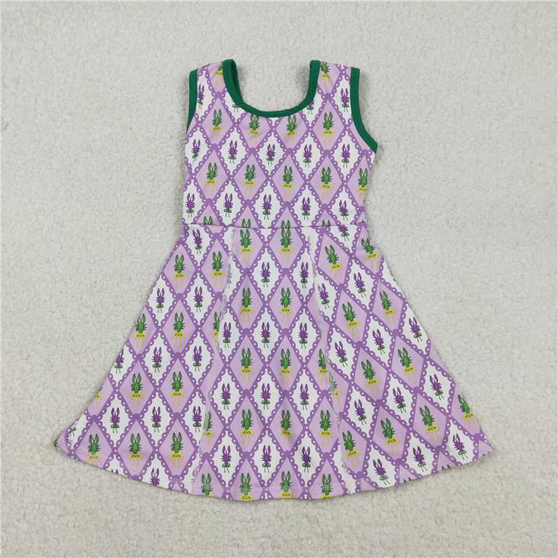 X12.2GSD2869 Carnival Crayfish Lace Plaid Purple-Green Yoga Sleeveless Dress