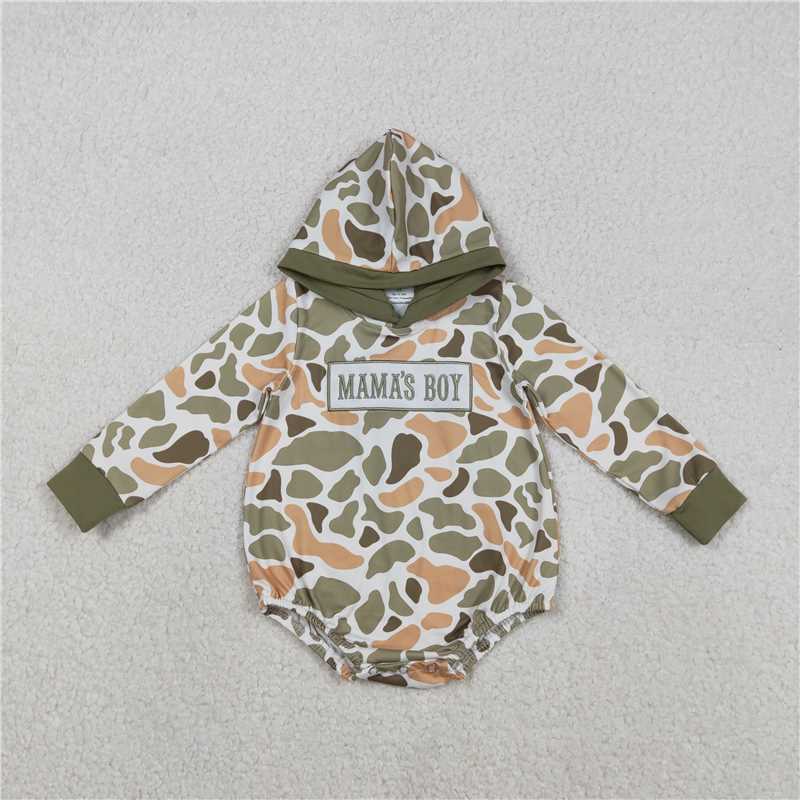 x12.12 LR2798 Embroidered Mama's Boy Orange-Green Camouflage Hooded Long-Sleeved Jumpsuit