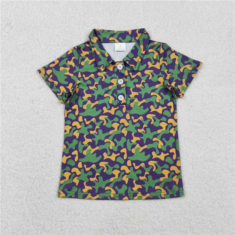 X12.9 BT1498 Carnival Camouflage Button-Down Collar Short-Sleeve Top