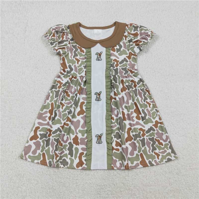 X12.2 GSD2852 Embroidered Bow Camouflage Rabbit Lace Peter Pan Collar Short-Sleeve Dress