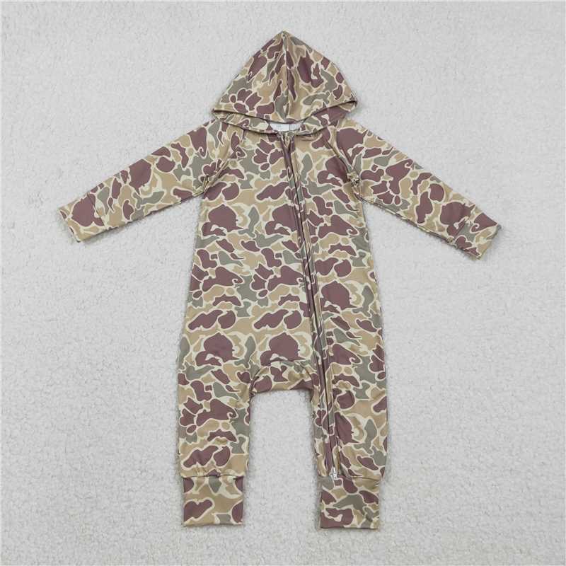 x12.12 LR2812 Light brown-green camouflage hooded zip-up long-sleeved jumpsuit