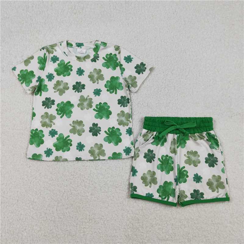 X12.5 GSSO2744 Four-leaf clover green short-sleeved shirt and shorts set