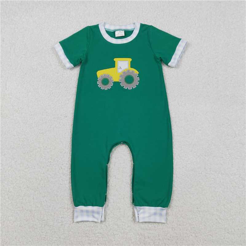 x12.11 SR3332 Embroidered Tractor Green Short-Sleeve Jumpsuit