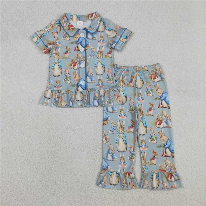 X12.2 GSPO2097 Easter Bunny Lace Green Short-Sleeve Pajama Set