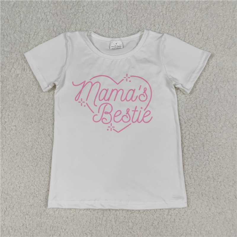 X1.19 GT1565 Mama's Bestie White Short-Sleeve Top with Lettering