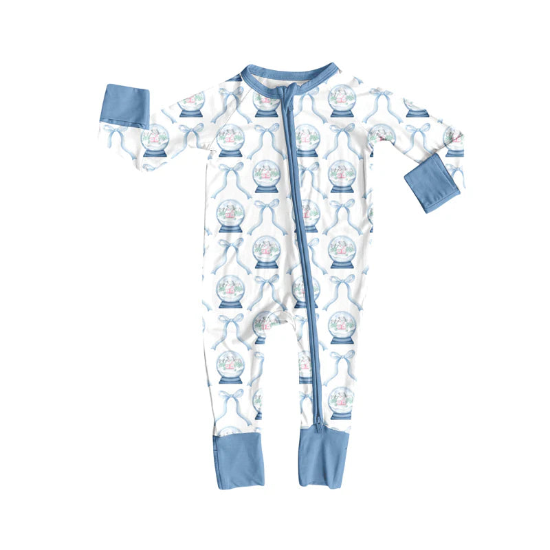 X8.15Baby Infant Christmas Bows Ball Zipper Footie Rompers