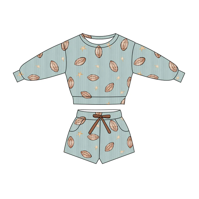 X1.16Preorder (moq 5)Baby Girls Stars Footballs Top Pockets Shorts Team Clothes Sets