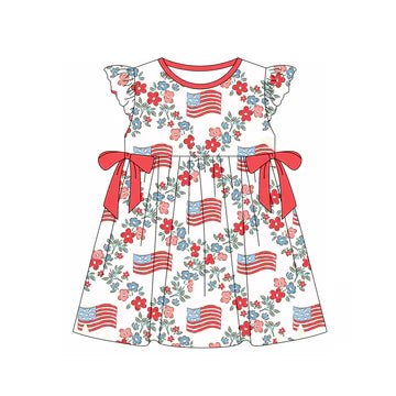 5.8 Girls Flying Sleeve Flower Flag Dress