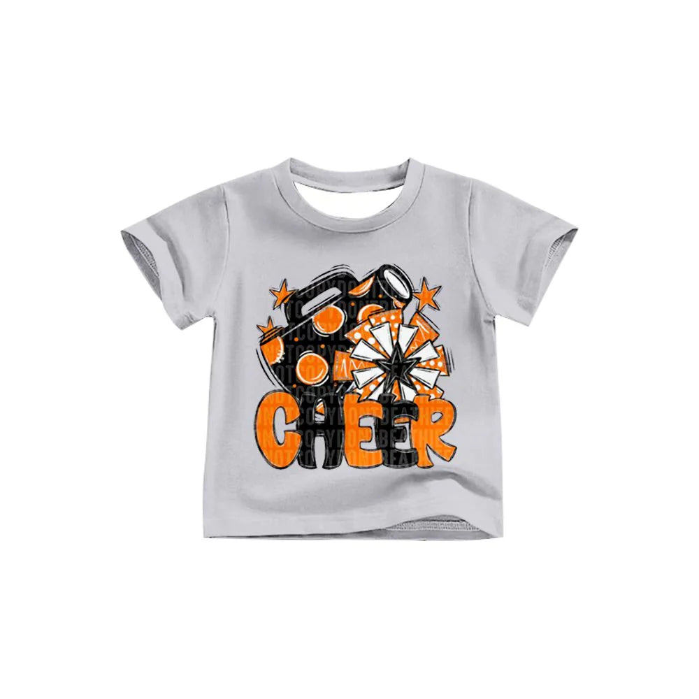 X8.14Girls Black Orange Cheer Team Short Sleeve Tee Shirts Tops