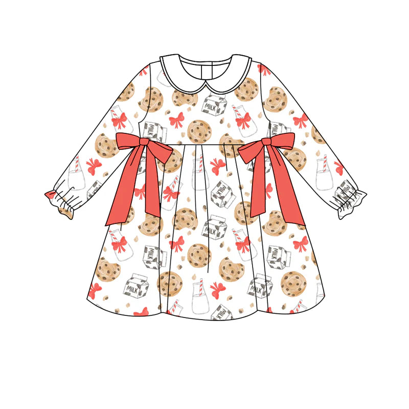X8.14Baby Girls Christmas Cookie Milk Bows Bows Knee Length Dresses