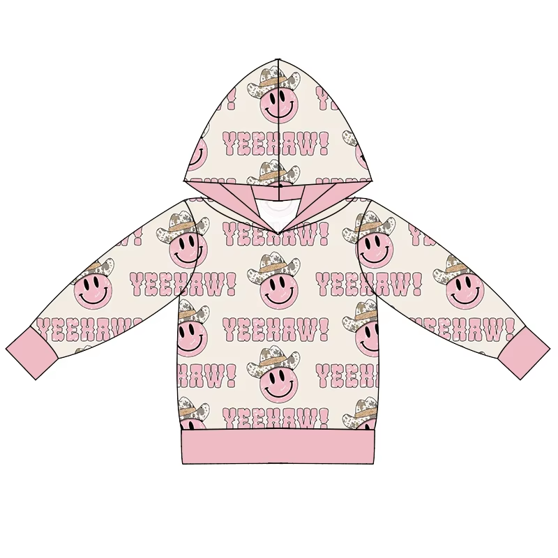 6.25 Smiley Face Lettering Pink Hooded Long Sleeve Top